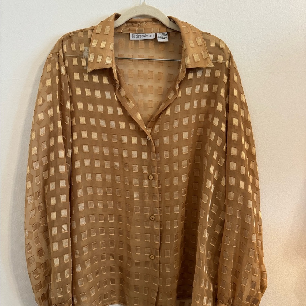 Dressbarn Gold Sheer Checkered Blouse